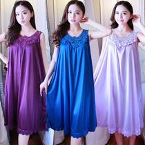 (210 Jin can be worn) pajamas womens summer ice silk nightdress fat MM loose size lace sexy suspender nightgown