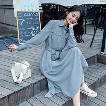 Spring and Autumn New Shirt Temperament Long Sleeve Dress Women Spring and Autumn Age Skinny Waist Long Long Dress Autumn Dress
