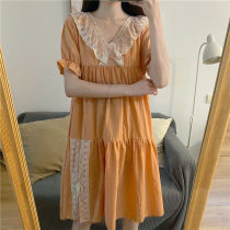 Night dress female summer cotton knee court style lace Princess style Korean version of the student cute loose wear home clothes