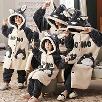 Parent-child dress gown family of three or four mother and daughter coral velvet pajamas autumn and winter boys thick warm flannel