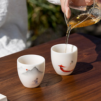 Tanabata hand-painted couple pair of special Master Cup men and women white porcelain sheep Jade kung fu tea set Tea Cup home gift box