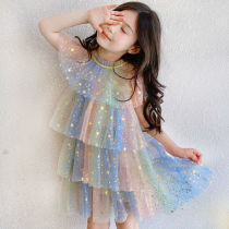 Girls dresses summer 2021 new Western style puffy mesh dress little girl rainbow star princess cake dress