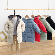The new childrens down cotton clothes in the long section of men and womens childrens baby thickened quilted jacket in the large and small childrens winter solid color jacket
