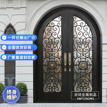 Zheqi custom security door solid forged entrance door high-end villa door ventilated glass door double door