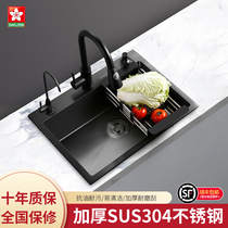 Sakura imported nano sink black single tank 304 stainless steel household kitchen wash basin handmade sink sink