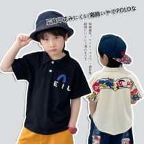 Boy Polo Short Sleeve Summer 2023 New Child Casual Print Shorts Two Pieces of Childrens Ocean Gas