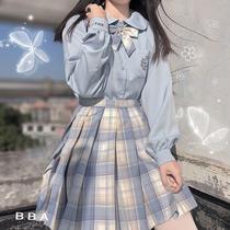 jk uniform primary school student genuine suit Female Ru Ru bubble sleeve shirt pleated skirt College Thai school uniform two-piece set