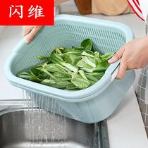 Kitchen double wash basin bowl chopsticks Chopsticks drain basket multifunctional plastic round wash basin household vegetable basket fruit basket