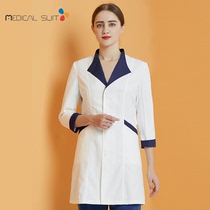 Silky material beautician overalls Female embroidery division Skin management plastic surgery hospital doctor white coat long medium short sleeve
