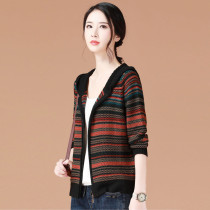 Han Chao hit retro long-sleeved sweater cardigan womens 2019 autumn new hooded striped sweater jacket loose