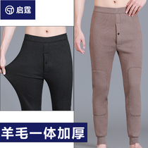 Wool warm pants men plus velvet padded winter knee pads trousers trousers mens bottomed tight cashmere cotton pants