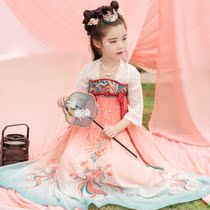 Girls  Hanfu new ancient style heavy industry embroidered chest skirt Big child fairy skirt dress Hanfu childrens summer dress