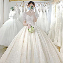 Senior sense main wedding dress 2021 New Bride Court style big tail bubble sleeve dress thick arm pregnant woman belly