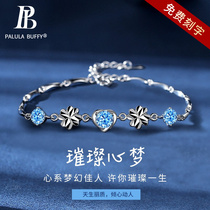 Paula Buffy four-leaf Clover sterling silver bracelet for women light luxury gemstone heart-shaped jewelry Platinum plated birthday gift for girlfriend