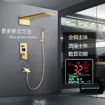 German craft concealed embedded wall shower room digital display full copper multifunctional shower top spray set hotel project