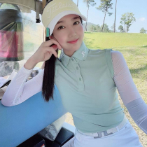 Golf top female spring summer fake two pieces of ice silk elastic base shirt slim breathable sunscreen skin-friendly long sleeve T-shirt