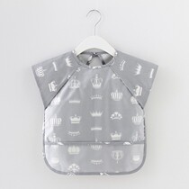 Childrens anti-dirty bib pure cotton short sleeve cartoon anti-dress male and female baby Summer thin waterproof hood clothes