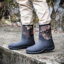Rain Boots mens fashion medium tube cattle Brandt water boots non-slip rubber outdoor rain boots fishing rain boots waterproof cover shoe glue