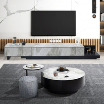 Italian light luxury full rock plate round TV cabinet coffee table combination simple modern living room small apartment Nordic floor cabinet