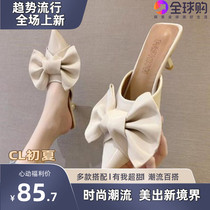 Sandal Women summer shoes 2021 New Korean sweet bow bag half slippers high heels stiletto women shoes
