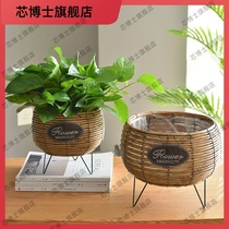 Qingduo creative Nordic straw woven basket flower basket bamboo woven rattan flower pot pot flower basket woven flower pot green flower pot