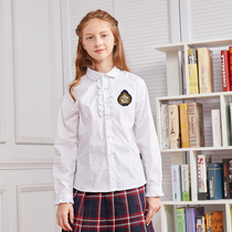 Girls white shirt long sleeve cotton children White shirt spring and autumn performance