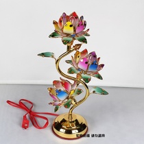 New Chinese Lotus table lamp led colorful glass lotus lamp Buddha lamp home Guanshiyin ancient wind tribute lamp Changming