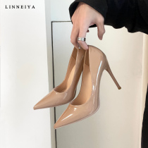 Linneas new 31-43-yard pointed shallow mouth daily commuter single shoe paint leather nude color big code high heel shoe woman