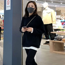 South Korea Fried Street maternity dress women plus velvet out hooded long loose fake two solid color autumn and winter coat