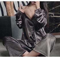 Pajamas female autumn sexy gold velvet long sleeve trousers two-piece autumn and winter loose comfortable large size home suit