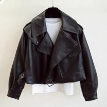  Korean leather jacket womens short 2021 spring and autumn new small loose fashion black motorcycle pu leather jacket
