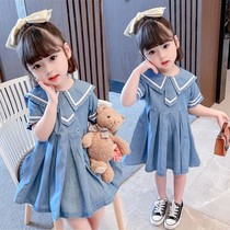 Girls  dresses summer college style new foreign style college style childrens clothes net red baby denim skirt summer clothes
