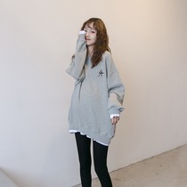 Pregnant woman T-shirt with long spring and autumn blouse 2022 spring style casual pure cotton loose and fake two weaters