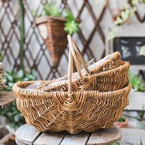 Willow flower basket opening bamboo basket basket Rattan woven basket portable decoration pastoral desktop ornaments flower arrangement flower basket