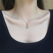 Fuqi Pingan buckle necklace woman pure silver light extravagant small crowd design Advanced sense lock bone chain and Tian jade pendant to send girlfriend