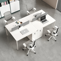 Minimalist white desk and chair combination 4 6-person staff desk Office screen station combination double desk