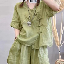 2023 Summer New S2259 Renaissance Artistic Disk Clothes Shorts Two - piece sets