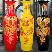 Jingdezhen ceramic large vase simple modern home lodging red yellow and black TV cabinet living room floor decoration ornaments
