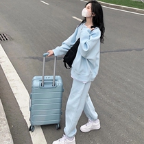 Sports suit womens fashion foreign gas 2022 new spring autumn loose casual big code sweatpants two sets of pins