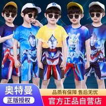 Genuine Diga Ultraman clothes Childrens clothing summer short sleeve race Rozetta boy Halloween Spider-man