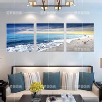 Silent clock triptych frameless painting wall clock Sofa background wall painting decorative painting wall clock mural Seaside landscape