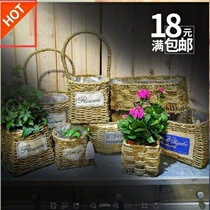 Rattan flower basket flower pot Willow woven grass woven flower vase Pastoral pure handmade wall hanging portable fleshy flower pot full