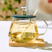 Heat-resistant glass cup girl heart mug home office with tea cup milk coffee cup with lid spoon
