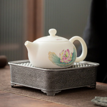 White porcelain hand-painted lotus Xishi Teapot Sheep fat Jade tea pot Handmade small single pot small teapot ceramic Kung Fu tea set