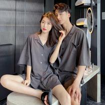 2021 Couple Pajamas Men and Women Summer Short Sleeve Pure Cotton Youth Gray Casual Home Clothing Set