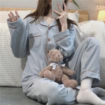 Spring and autumn new simple ins style pajamas female students Korean sweet cute girl long sleeve home suit