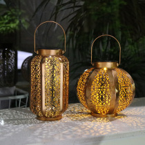 Cross-border new solar hollow iron projection lamp outdoor courtyard star moon landscape lamp garden waterproof hanging lamp