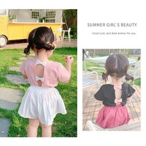 2021 New Girls short-sleeved T-shirt summer Women baby cotton base shirt Wild Childrens coat childrens T