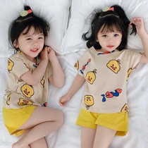 Girls Pajamas Set 2021 Summer New Baby Cute Short Sleeve Shorts Two Piece Set Little Girl Home Clothes Tide