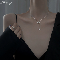 Sterling silver love necklace light luxury niche ins cold wind hip hop tassel pendant high-grade temperament collarbone chain woman